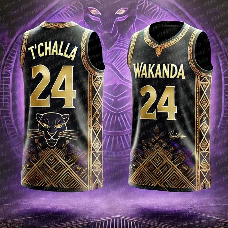 2024 New Disney Marvel Black Panther Special Edition Children Basketball Jersey Number 24 Vest Casual Adult Kid Training Uniform