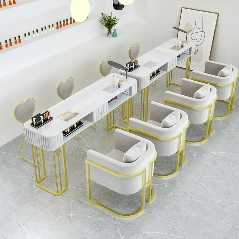 Pink Modern Nail Desk Speciality Golden Luxury Nordic Nails Table Design Metal Mesa Manicure Tisch Salon Furniture