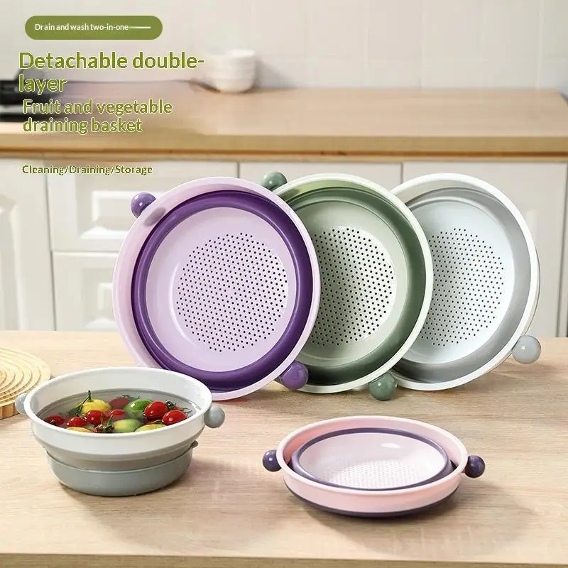Double Layer Collapsible Colander 2 In 1 Drain Wash BPA Free For Kitchen Wash Fruits Veggies Pasta - view 2