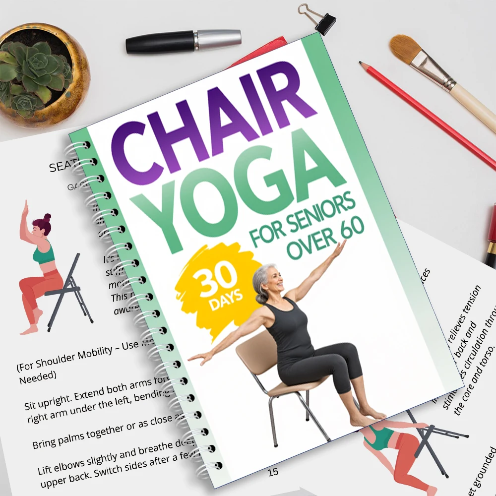 Chair Yoga Logbook Notebook Fitness Plan for Seniors 60 and Above, Gentle Seated Yoga Routine for Balance Flexibility, A5 Easy