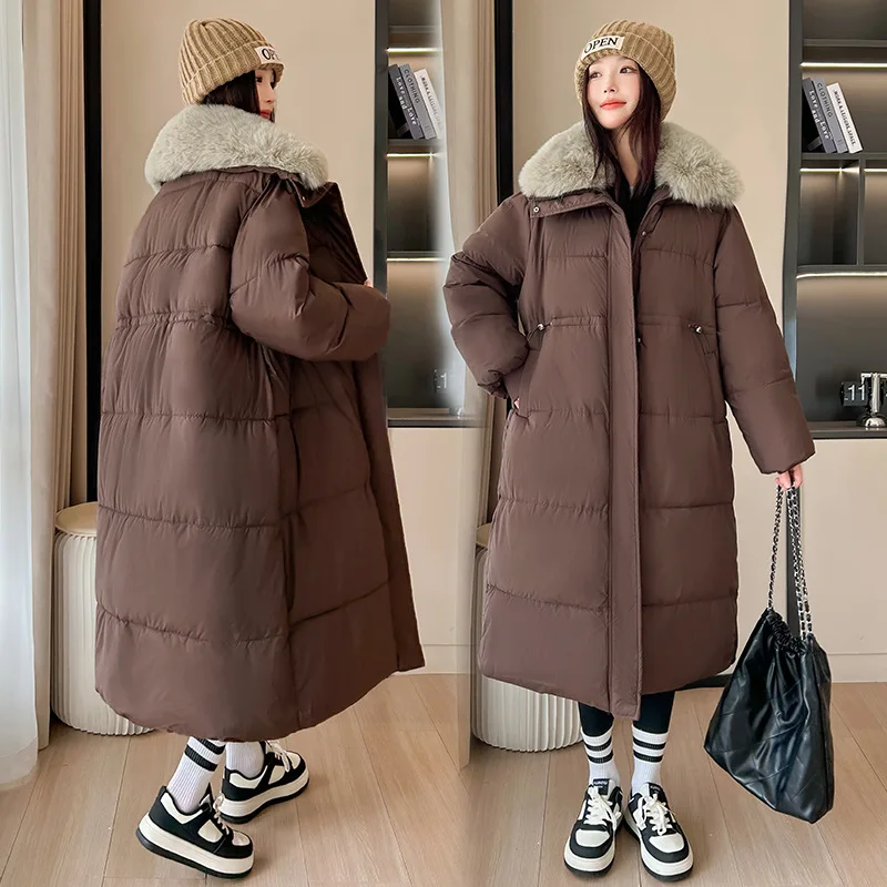 

Parkas Women Long Coat Jackets Fur Collar Thick Warm Y2k Streetwear Zipper Jacket Outerwear Casual Loose Autumn Winter