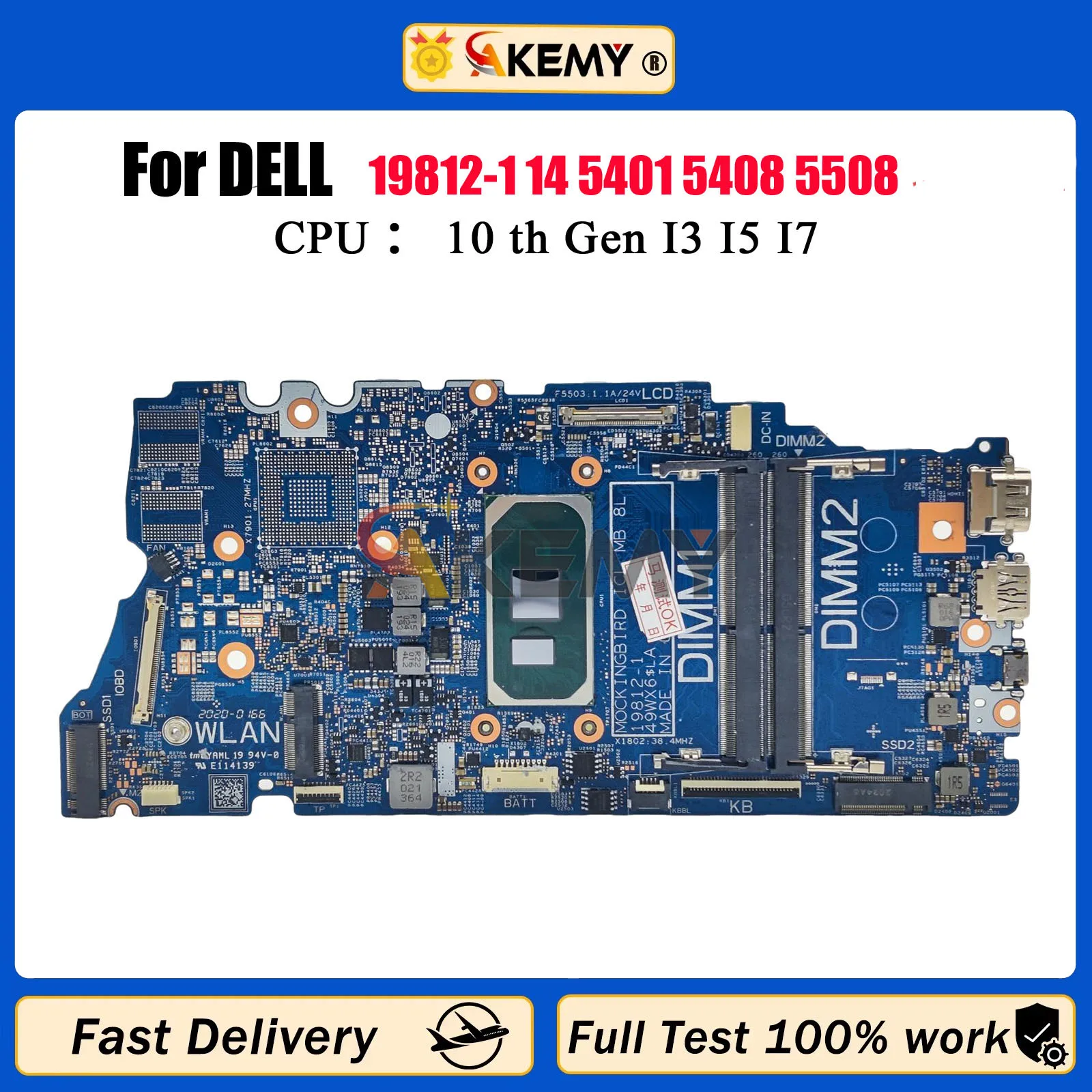 

19812-1 Mainboard For Dell Inspiron 5501 5401 5408 5508 Vostro 5401 5501 Laptop Motherboard with i3 i5 i7 CN-0526VM 100% test OK