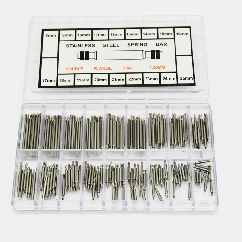 360pcs 8mm-25mm Stainless Steel Watch Spring Bar Watch Strap Pins Bracelet  Repair Tools Accessories 1.5mm Watch Band Link Pin