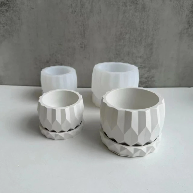 Geometric Round Flower Pot Silicone Mold Handmade Concrete Cement Succulent Plants Pot Gypsum Resin Flowerpot Mold