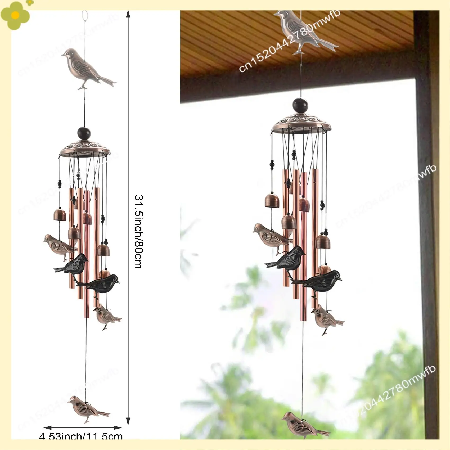 LDHL Bird Wind Chimes Waterproof Metal Wind Bells With 4 Aluminum Tubes 6 Bells Romantic Wind Chime For Home