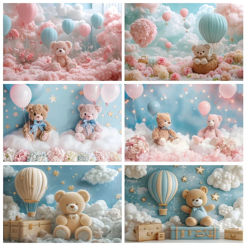 

Teddy Bear Baby Birthday Party Decor Photography Backdrop Newborn Baby Shower Cake Smash Banner Photo Background Studio Props