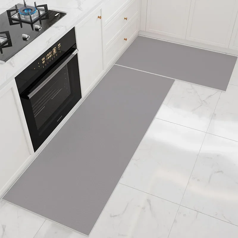 Kitchen Carpet Beige Mat Pvc Waterproof Solid Color Long Strip Rug Oil-proof Leather Foot Mats Floor Non-slip Washable 주방 바닥 매트