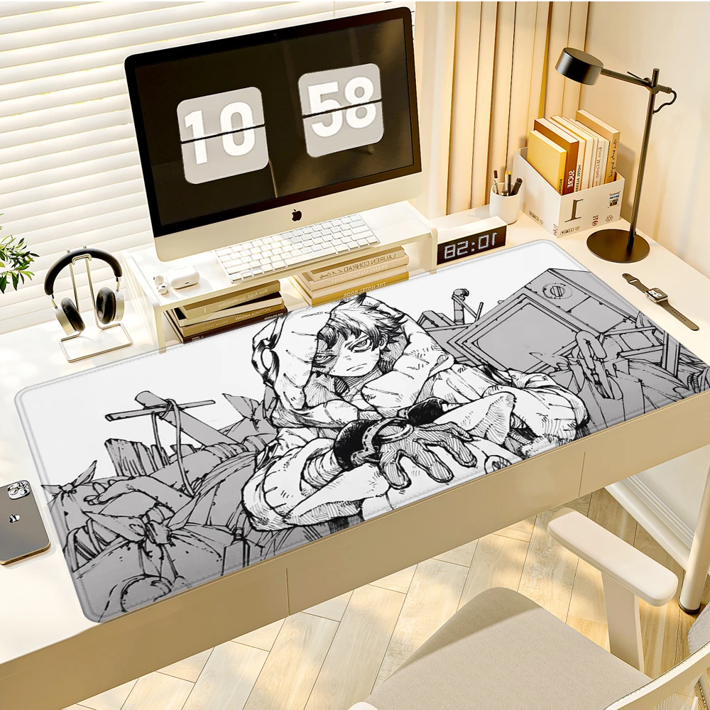 

Gaming Mouse Pad,Large Desk Mat, Anti-slip,Stitched Edges, Black and White Sketch Anime Boy & Tech Print Keyboard Mat for Gamers