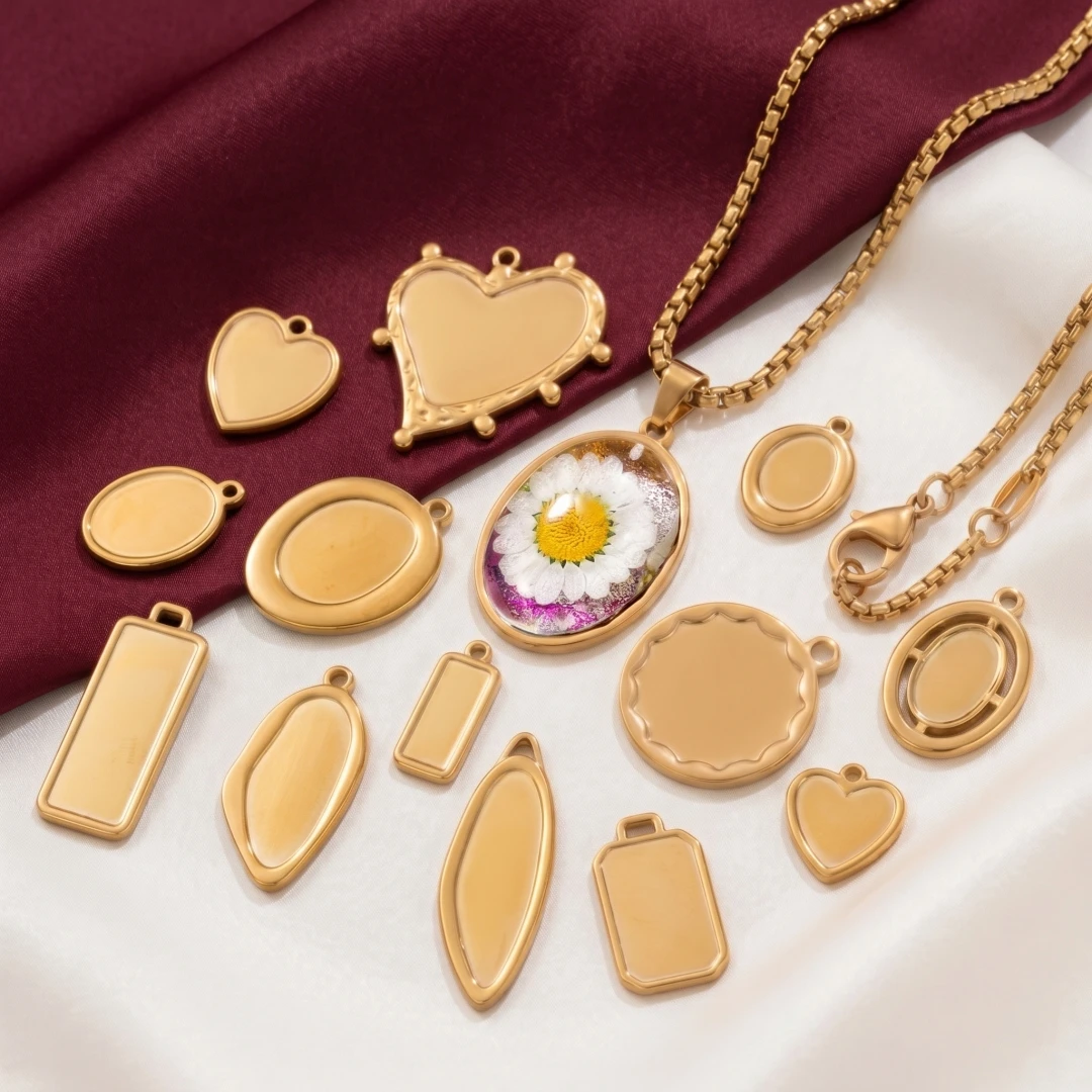 5pcs Stainless Steel Heart Round Blank Cabochon Base Pendant For Cameo Jewerly Mix Irregular Cross Tray Bezel Pendentif Making