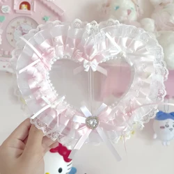 Double Heart Kpop Photocard Holder Handmade Lace Cards Display Protector Postcard 3-inch Photo Couple Cards ID Card Holder