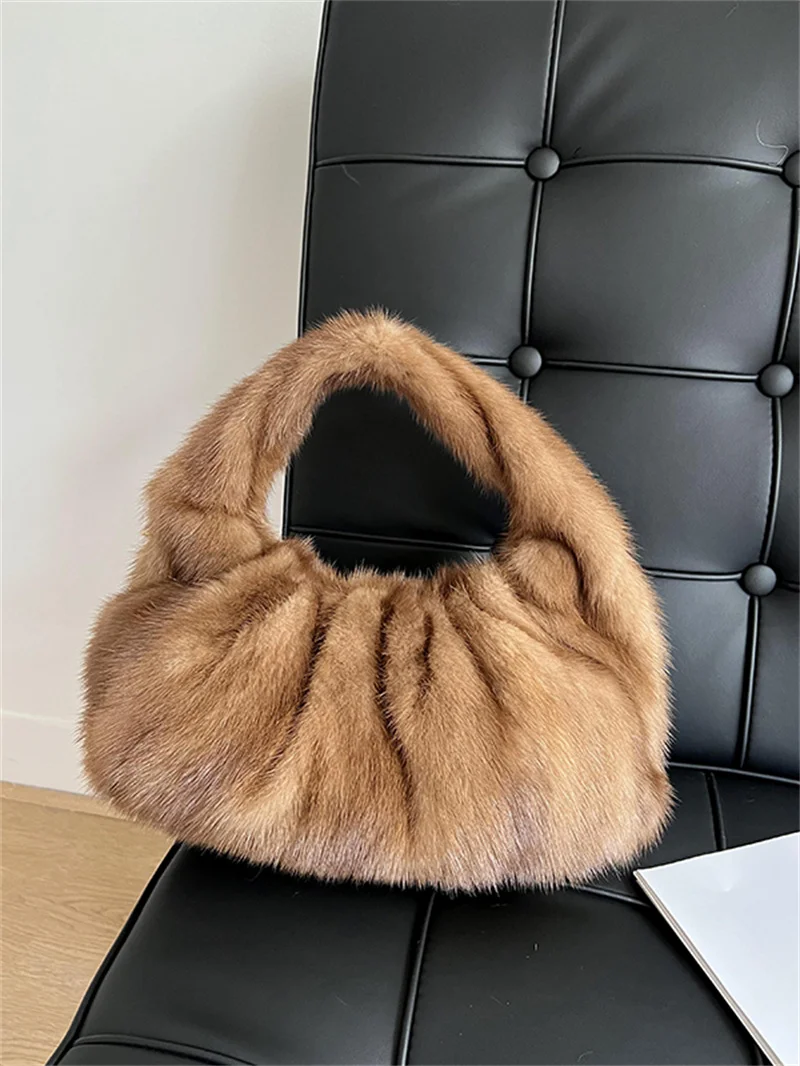 Ladies Fashion High Quality Mink Fur Bag Cloud Bag Luxury Fluffy Hand-Held Crossbody Bag