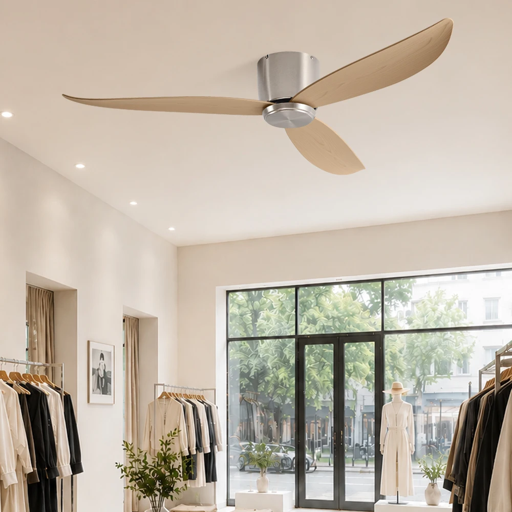 QINIWAKE Low Profile Flush Mount BLDC Ceiling Fan 46/52 Inch 6-Speed Adjustable Remote Low Noise Reversible Fan for Home Cafe