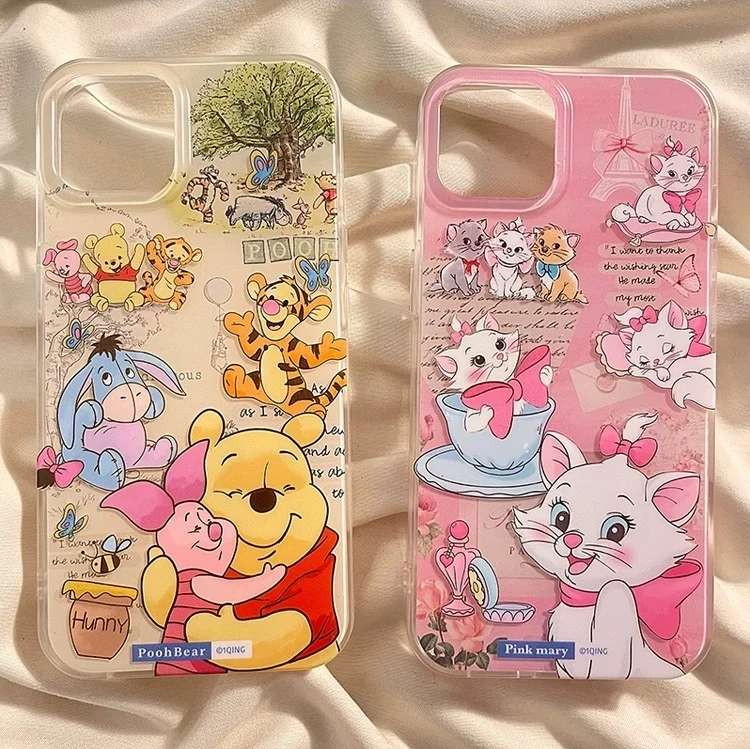 Cute Pink Cartoon Marie Cat Phone Case For iPhone 11 12 13 14 15 Pro Max Disney Lovely Winnie The Pooh Tigger Soft Back Cover