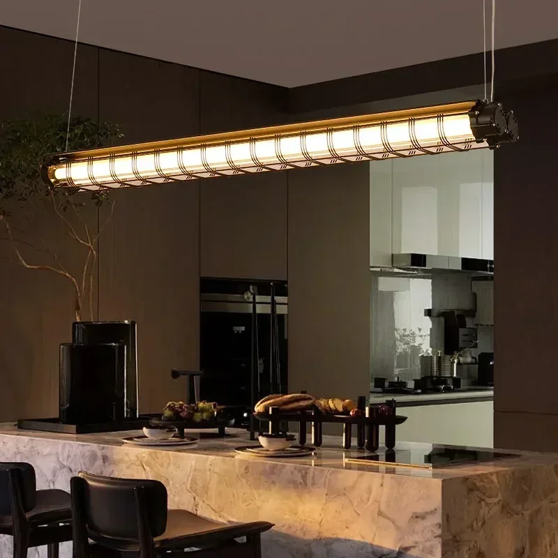 

Modern Pendant Lamp Retro Industrial Long Metal Led Hanging Lamp Home Decor Office Bar Dining Island Lighting Fixture Chandelier