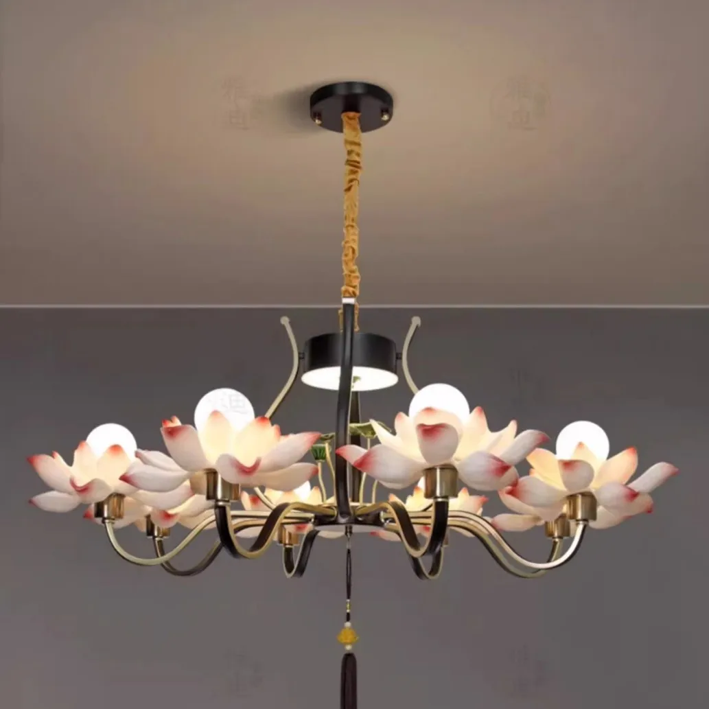 Buddhist hall new Chinese chandelier Chinese style art living room lamp Zen tea room creative lotus