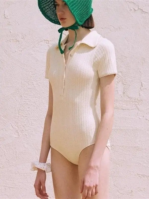Traje de Baño de una Pieza Nuevo para Mujer, Sexy, de Manga Corta, con Cuello, Ne, Conservador, Cubre y Adeaza, para Vac...