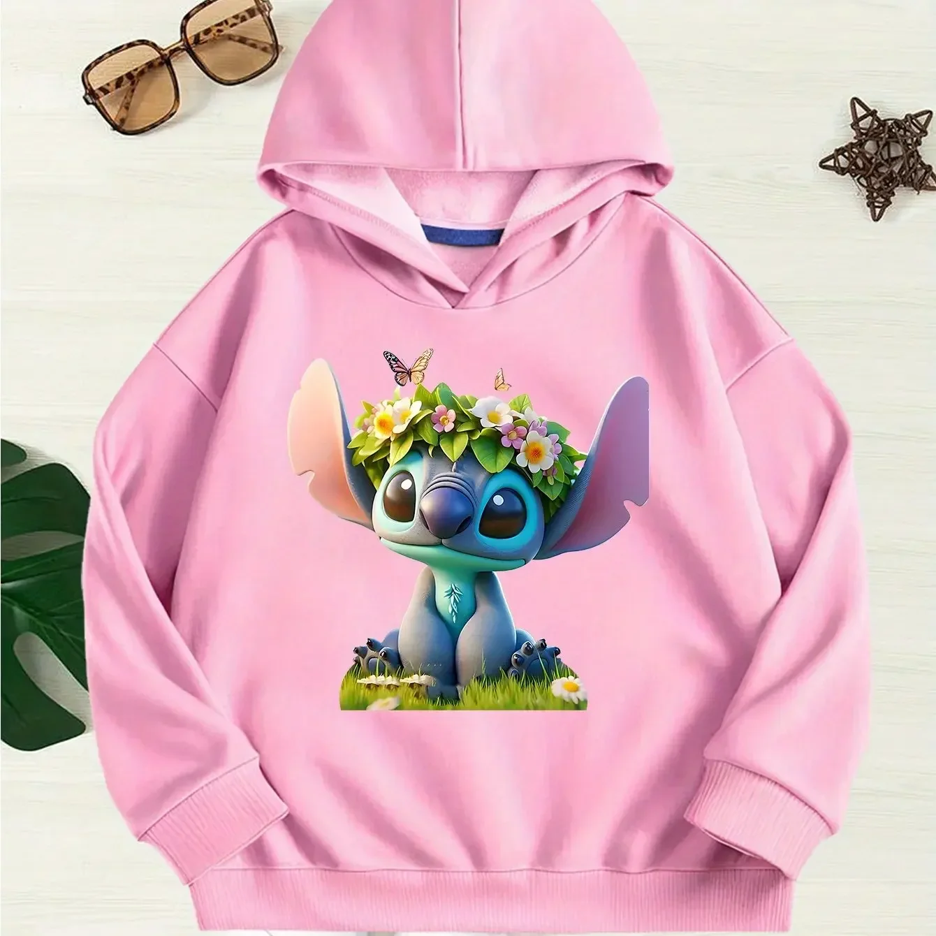 سترة ديزني ستيتش آند ليلو للفتيات مع أنماط كرتونية مشرقة مناسبة لملابس الخريف والشتاء