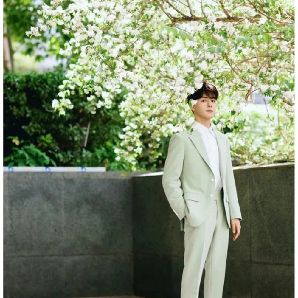 

Luxury Green Suits for Men 2 Piece Jacket Pants Costume Homme Single Breasted Slim Fit Formal Business Gentleman Male Clothing