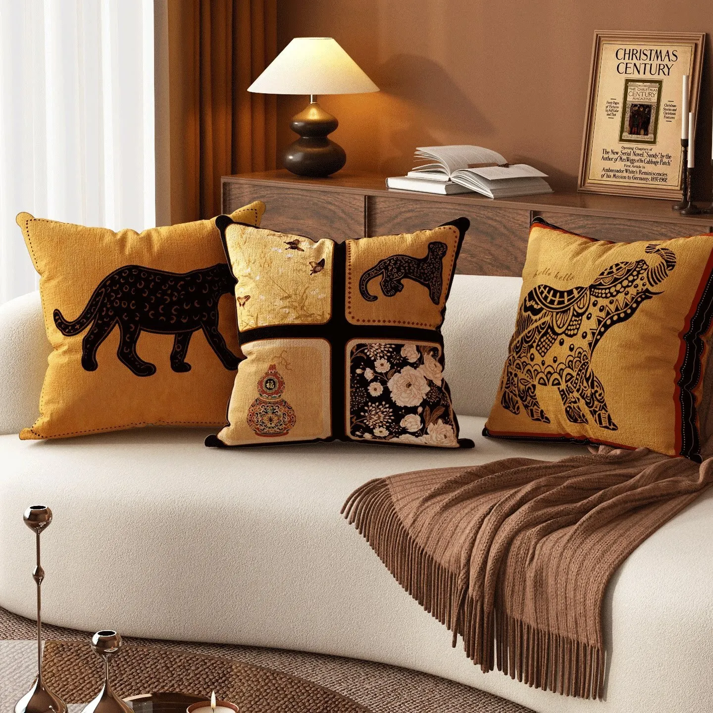 Retro Chinoiserie Patchwork Pillow Cover Oriental Flower Swallow Gourd Decorative Square Cushion Case Multiple Colors Home Decor
