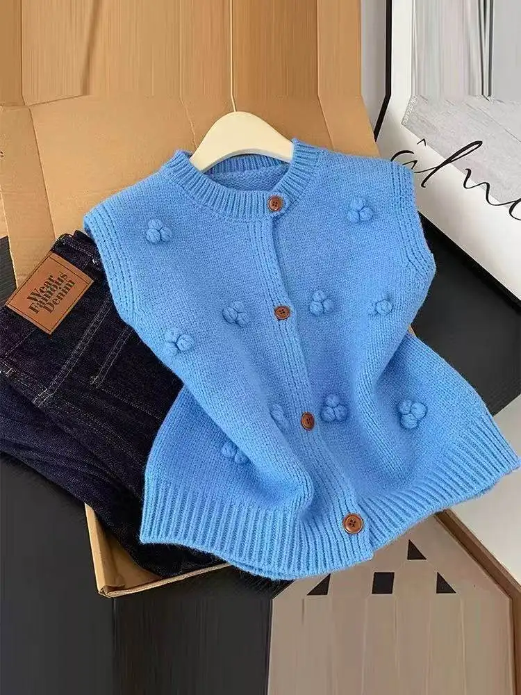 

Корейский высококачественный синий 3D-вязаный жилет для женщин, модный топ для многослойных образов, внутренняя одежда из полиэфирного волокна, жилет с круглым вырезом