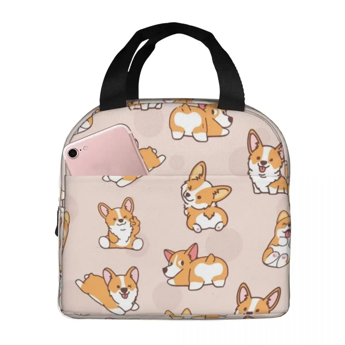 

Corgi Puppy Fun Insulated Lunch Bags Portable Picnic Bags Thermal Cooler Lunch Box Lunch Tote for Woman Work Children School