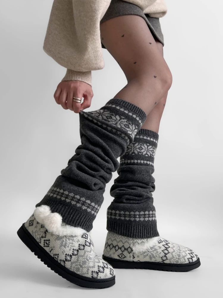 Women's Leg Warmers Japanese Lolita Jacquard Long Socks Knitted Foot Cover Warmer Autumn Winter Crochet Heap Sock Boot Cuffs