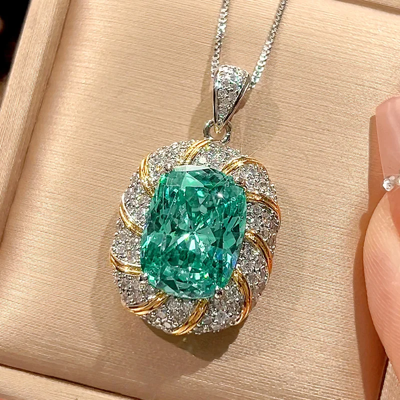 Stunning Emerald Green Gemstone Jewelry Adjustable Ring Necklace Twisted Design Sparkling CZ Accents Luxury Statement Jewelry