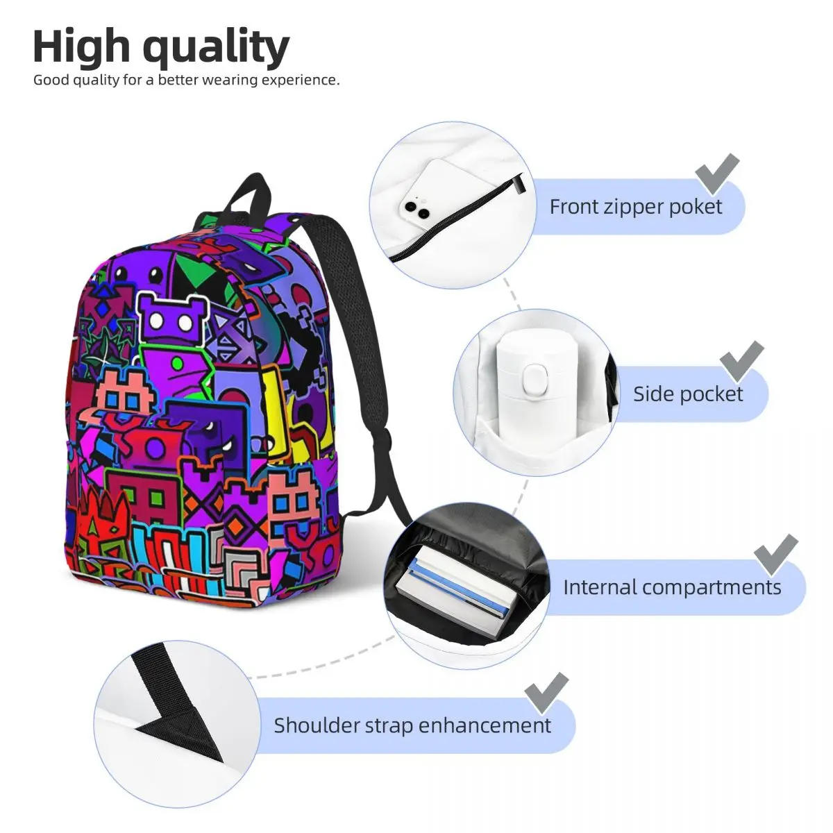 Рюкзак с геометрической формой видеоигры, рюкзак большой емкости для мальчиков и девочек, школьная сумка, сумки на плечо для мужчин и женщин