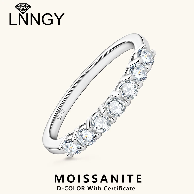 

Lnngy 3mm Moissanite Ring 925 Sterling Silver 7-Stones Wedding Bands for Women Girls Half Eternity Bijoux Bague Jewelry Gift