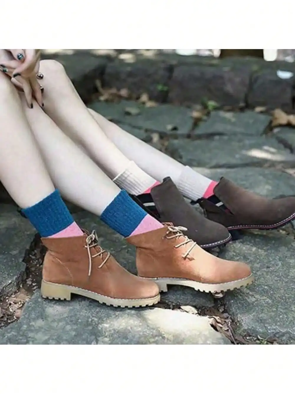 1/5 أزواج من جوارب الكشمير غير الرسمية بلون سادة للشتاء الدافئ جوارب متوسطة الطول سميكة هاراجوكو جوارب نسائية مضادة للتجمد (بدون بطاقة) #3