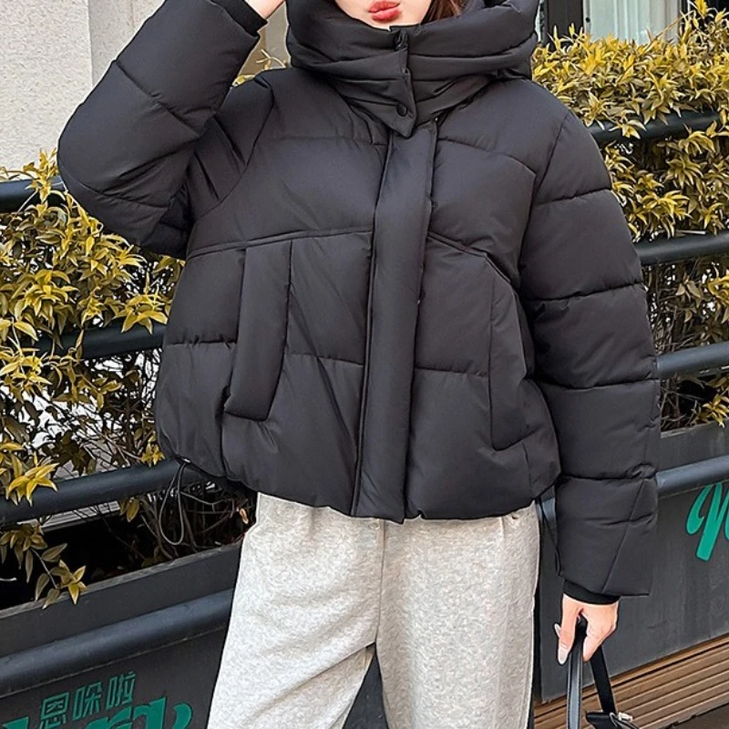 

2025 Autumn and Winter College Wind Short Loose Thick Hooded Women's Cotton-padded Jacket Coat