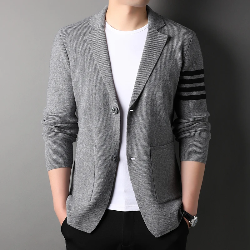 High end brand knitted cardigan men\'s 2023 spring and autumn new trend stripe Korean youth casual sweater coat men\'s clothing