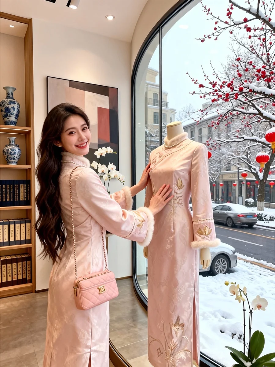 

Ele Pink Traditional Chinese Sle Long Qipao Dr Beautiful Gentle Sle Suitable for 8-25 Years Old Women