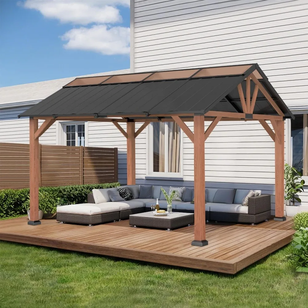 

13'x15' Hardtop Gazebo with Gabel Roof Canopy and Aluminium Frame, Outdoor Grill Gazebo Pergola for Patio, Backyard