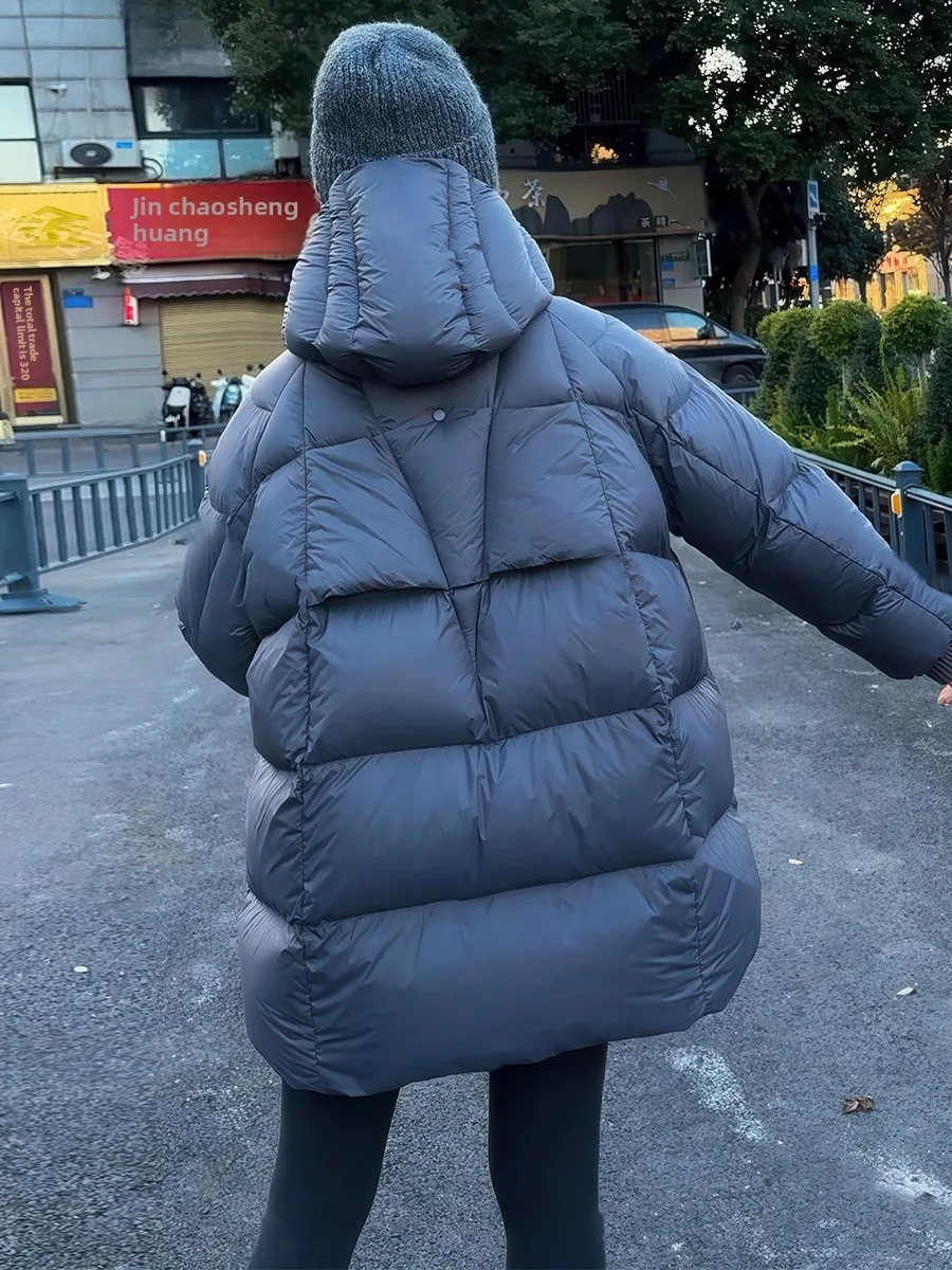 

Cloud down Jaet Women's Mid-Length Hooded Thiened Warm Casual Sle White Du Feather Coat Winter Outerwear