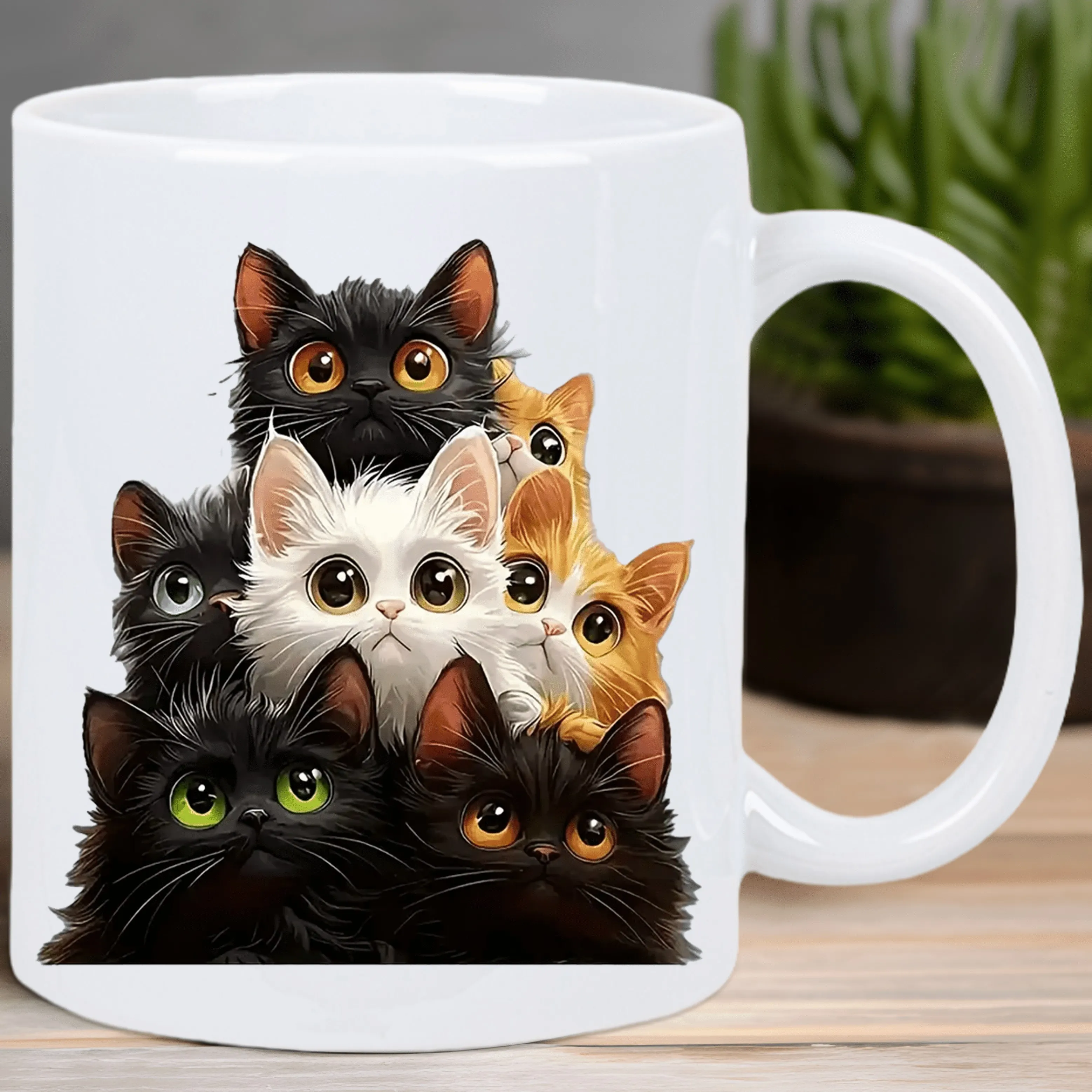 

Adorable Multi-Cat Design Ceramic Coffee Mug - Insulated Reusable White Mug with Black & Orange Cats, Hand-Wash Only, Perfect Gi