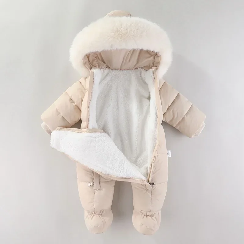 Winter Newborn Baby Romper With Gloves Warm Baby Girl Clothes Thicken Plus Velvet Baby Jumpsuit Hooded Infant Clothing 0-18M