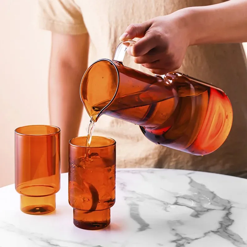Transparent Heat-Resistant Glass Cold Water Kettle and Cups, Water Pot with Handle, Large Capacity, Office and Household Jug