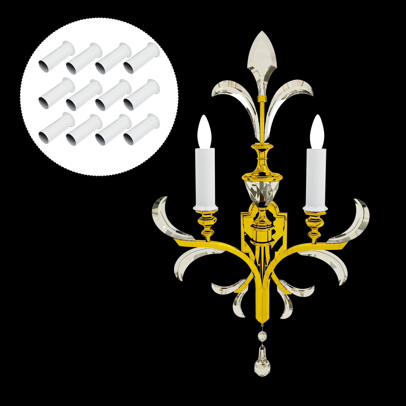 

12pcs Crystal Chandelier Lamp Holder Sleeves Iron Base Covers Heat Resistant Thick Replacement For European Retro