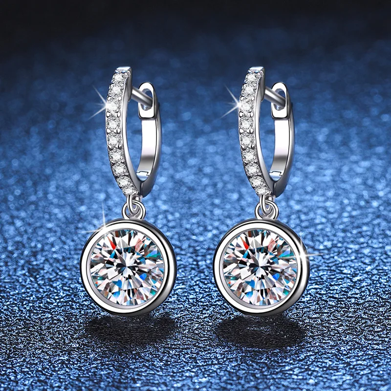 JECIRCON 925 Sterling Silver Moissanite Drop earrings for Women Round Bubble Pendant 0.5ct/1ct Diamond Jewelry Fashion All-match