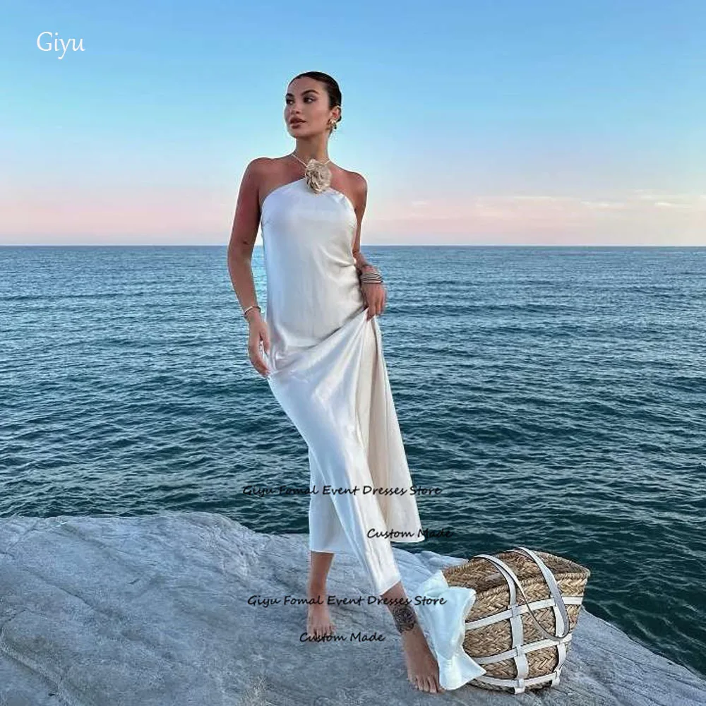 

Giyu Simple Silk Beach Evening Dresses Women Ankle Length Party Dress Formal Occasion Gowns Wedding Guest Robe de soiree