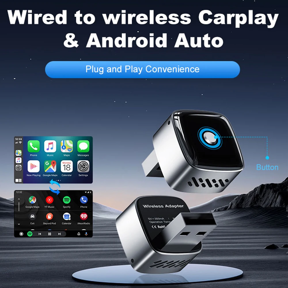 Wooboobox Wireless Android Auto CarPlay Play Adapter USB Plug Car AI Box WiFi Bluetooth For Mazda Button Toggle iPhone B5 view 5