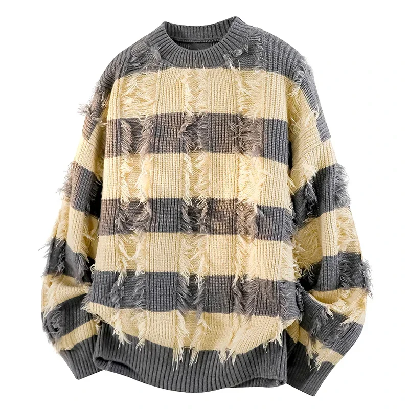 

Осень-зима, мужской повседневный модный удобный ветрозащитный пуловер в полоску, свитер для мужчин, ветрозащитная теплая домашняя вязаная одежда для отдыха