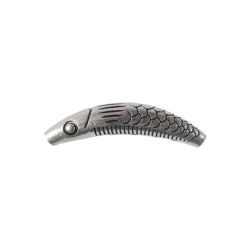 Oxidized 925 Sterling Silver Fish Curved Tube Bead, Fish Spacer Finding for Jewelry DIY