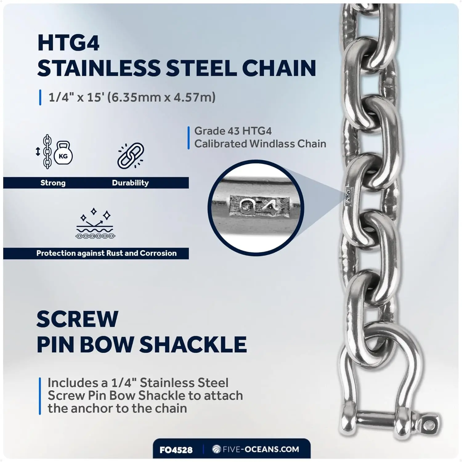 Five Oceans Windlass Anchor Rode, Hand-Spliced Anchor Rope and Chain Combination Kit, Nylon 3-Strand Rope