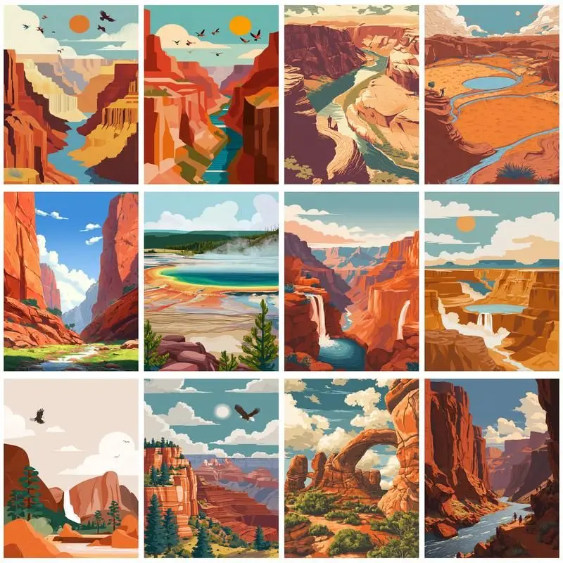 

CHENISTORY Paint By Number Mountain scenery DIY Pictures By Numbers Kits Hand Painted Painting Art Drawing On Canvas Home Decor
