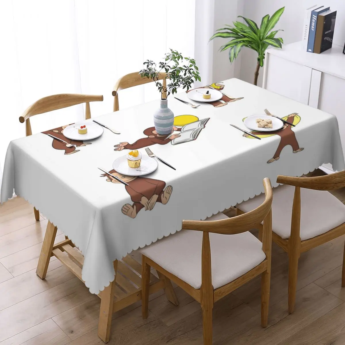 George The Curious Monkey Cartoon Rectangular Waterproof Oilproof Tablecloth Table Cover for Dining Events Table Cloth