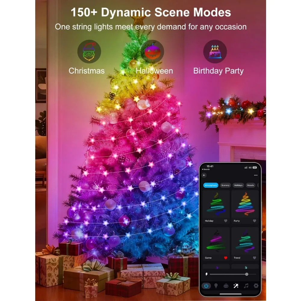 Smart Star Fairy Lights 33Ft 66LED, App & Remote Control, Music Sync, 16M Colors, Waterproof for Bedroom, Party, Christmas view 5