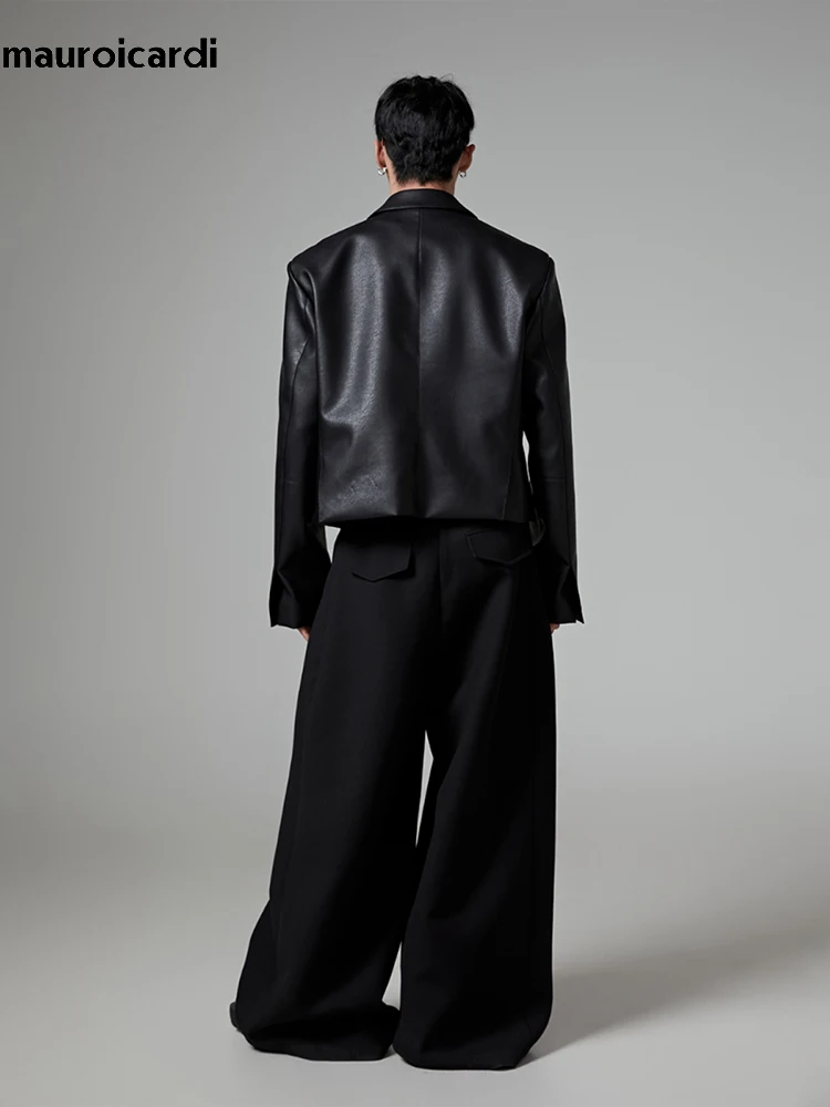Mauroicardi Spring Autumn Oversized Long Black Flowy Baggy Wide Leg Pants for Mens Streetwear Loose Casual Soft Trousers 2024 - Image 5