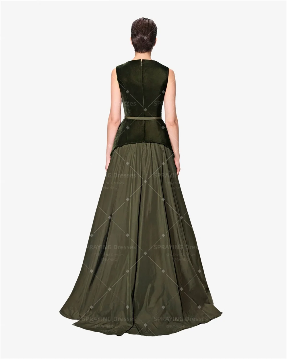 SPRAYING Patchwork Women Evening Dresses Scoop Collar Sleeveless Party Dresses Fashionable A Line Draped Banquet Gown